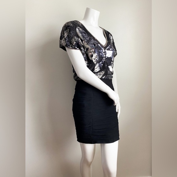 AIDAN MATTOX Sequin Beaded Butterfly Disco Formal Dress Cocktail Glam Wedding 2 - Picture 2 of 14